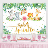 Lofaris Green Leaves Pink Floral Animals Baby Shower Backdrop